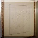 A14. Framed nude line drawing print. 28”h x 23”w 